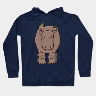 Brown outline cartoon gray kid hippo stands on the ground Hoodie